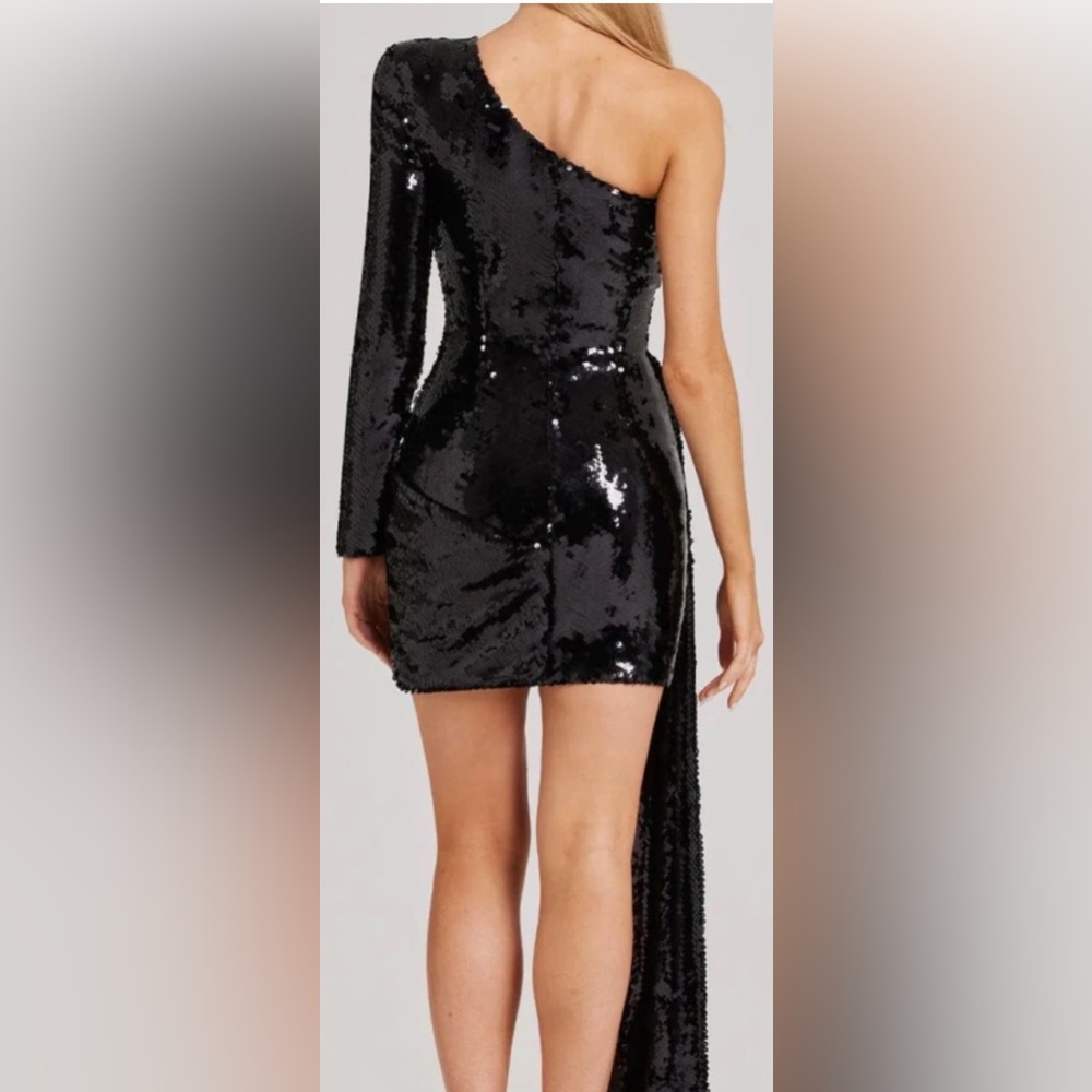 NADINE MERABI Black One-Shoulder Sequin Mini Dress - Picture 10 of 11